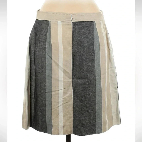 Ann Taylor Tan Grey Neutral Stripe Color Block Linen Blend Pencil Skirt Size 8 - Picture 2 of 6